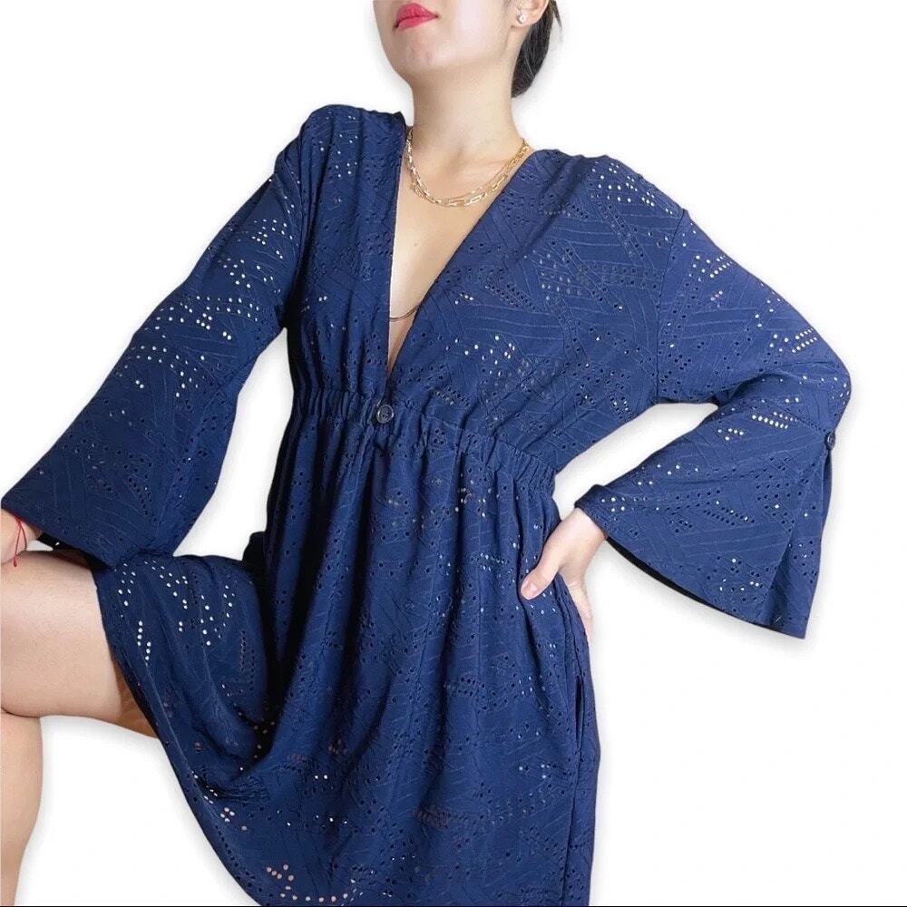 J Valdi Navy Eyelet Swimsuit Cover Sz Small